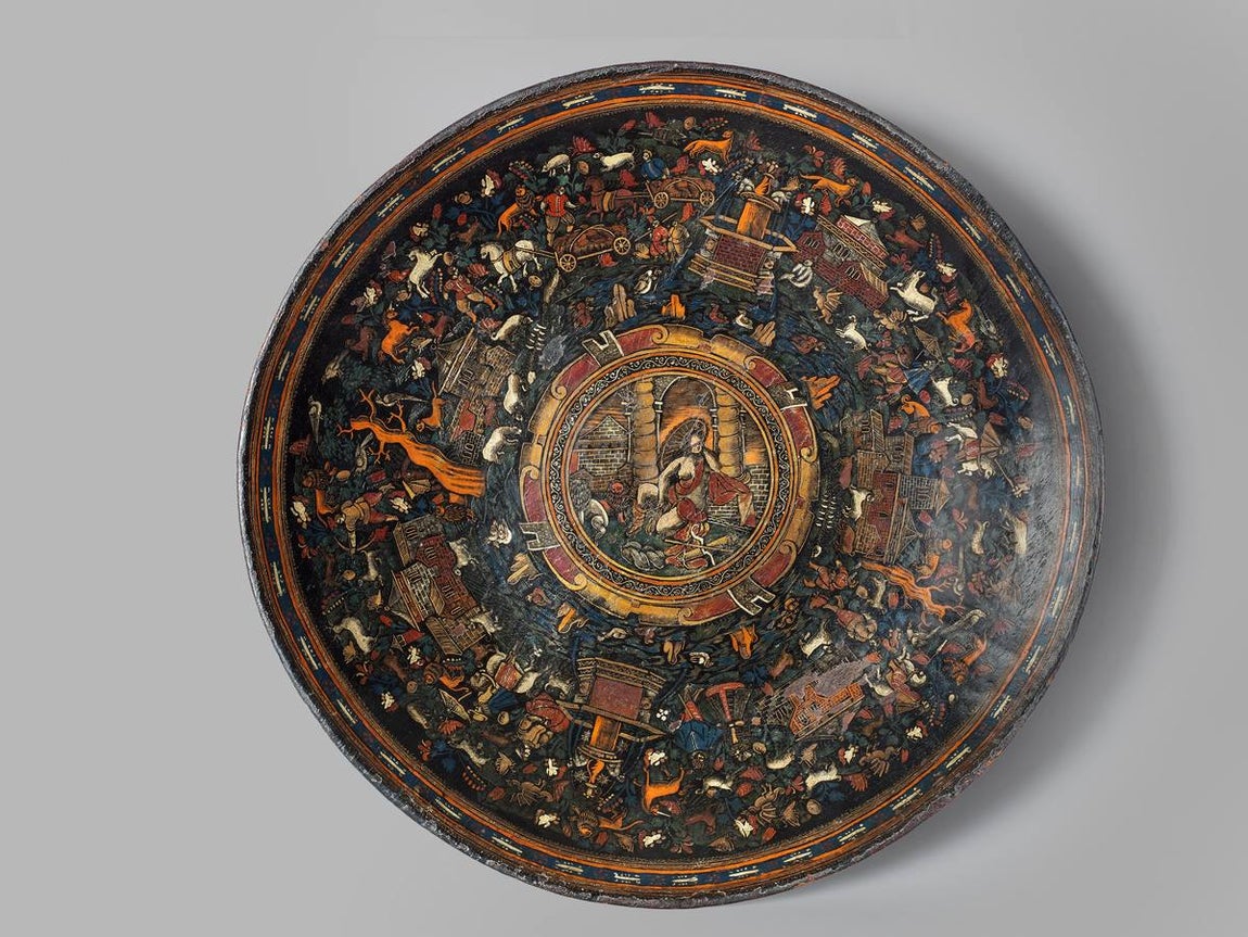 Batea. Peribán, Michoacán, México.Laca mexicana sobre madera, h. 1650. 