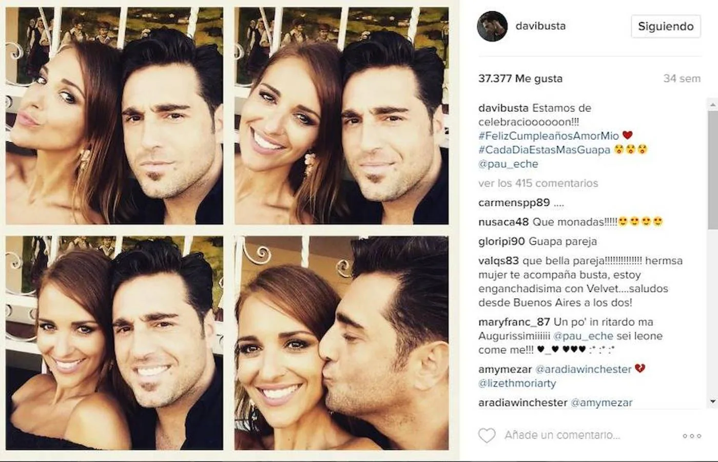 Así de cariñoso felicitaba David Bustamante a su mujer a través de Instagram, «Cada día estás más guapa»