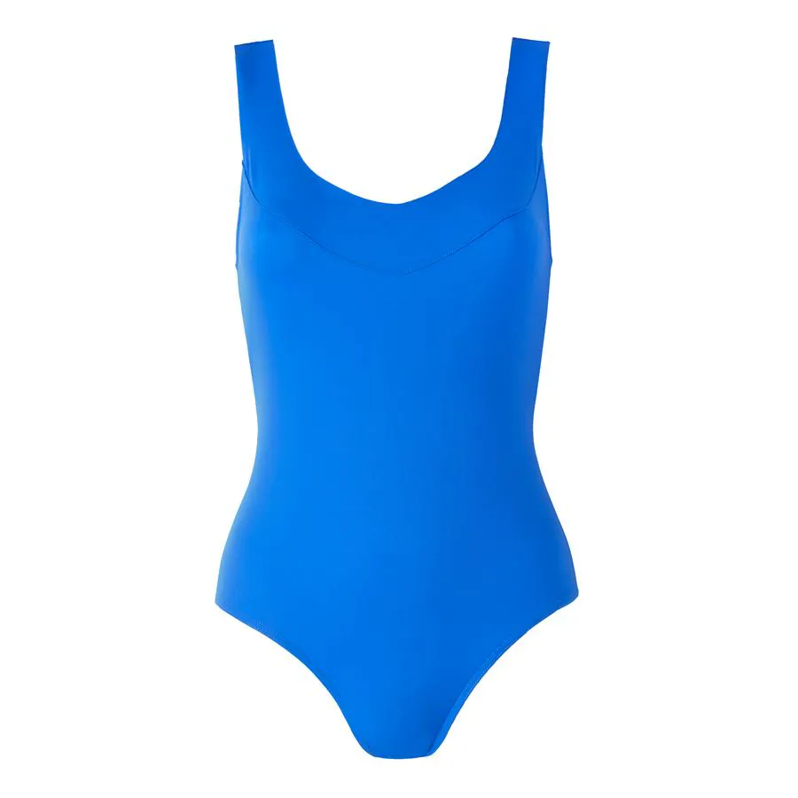 Bañador azul con escote en pico (110€).
