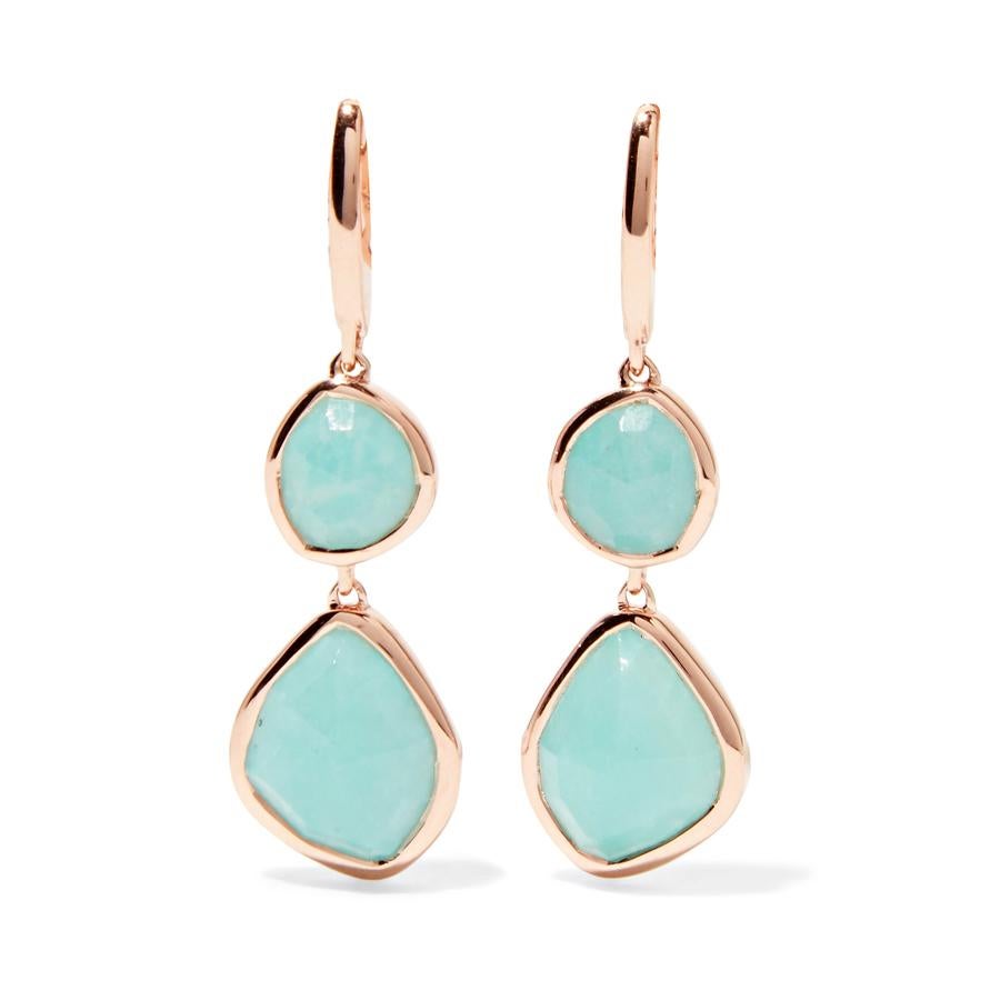 Pendientes Siren en oro rosa con piedra amazonita (295€).
