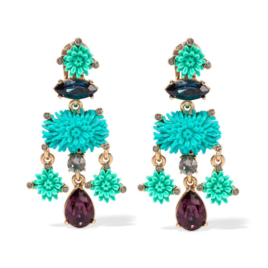 Pendientes de clip Dahlia con cristales Swarovski (375€).