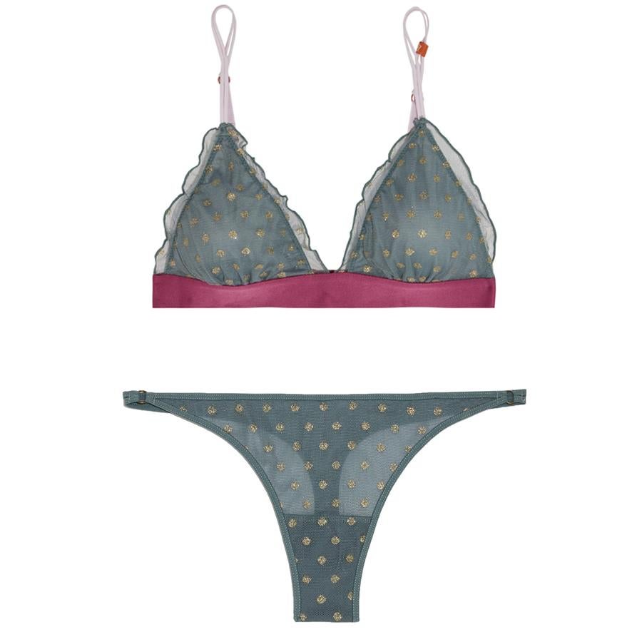 Conjunto Metallic polka-dot, sujetador (50€) y tanga (20€).