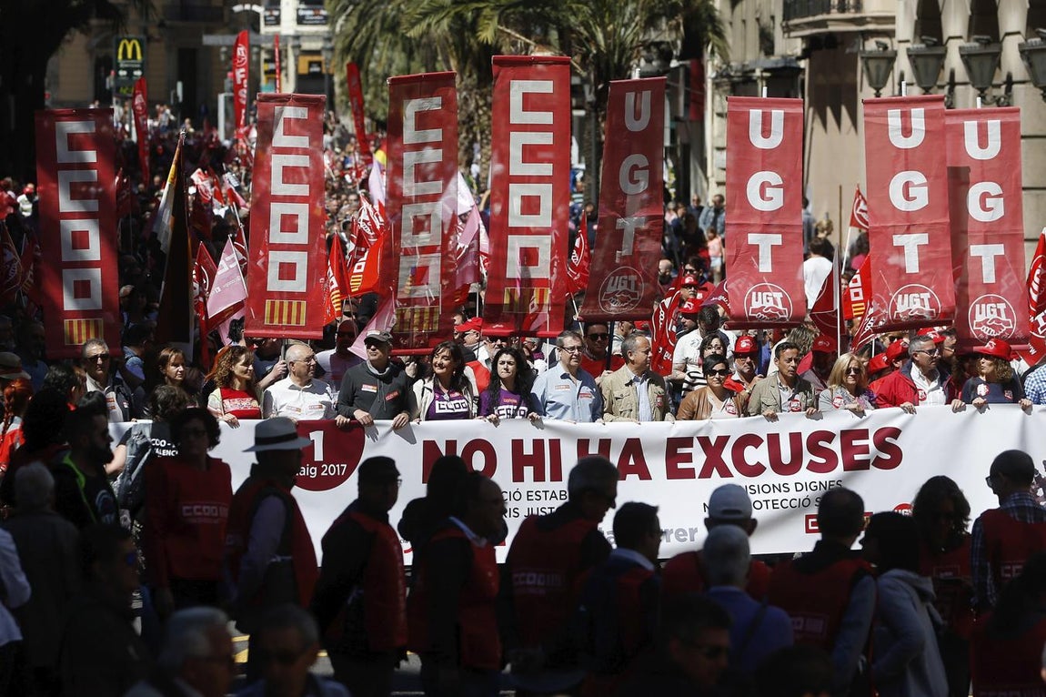 Marcha del Primero de Mayo en Valencia. 