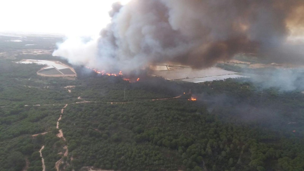 Imagen aérea de las llamas devorando el Parque de Doñana. 