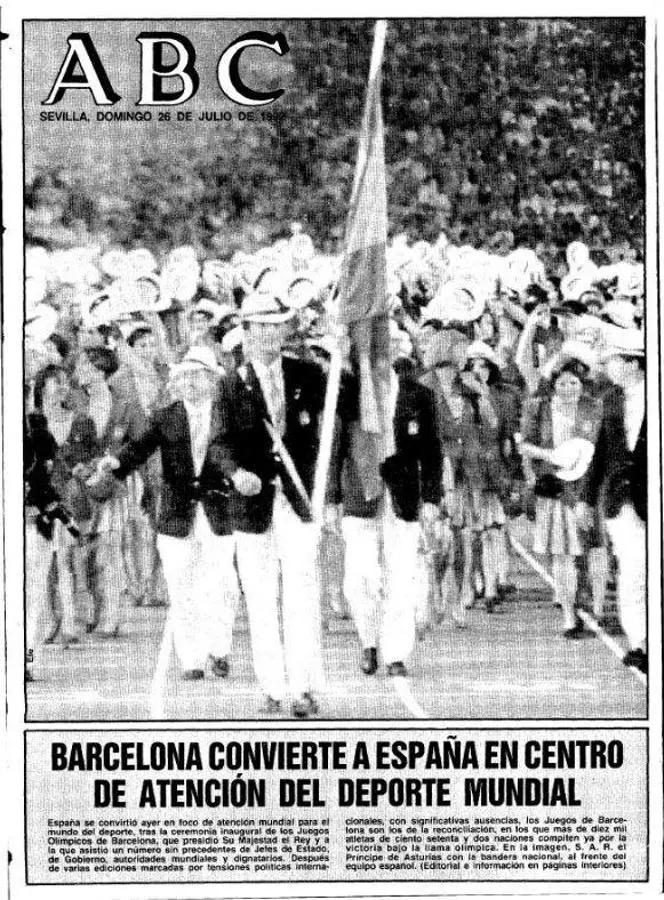 Portada del diario ABC del día 26 de julio de 1992, día después de la inauguración de los Juegos. 