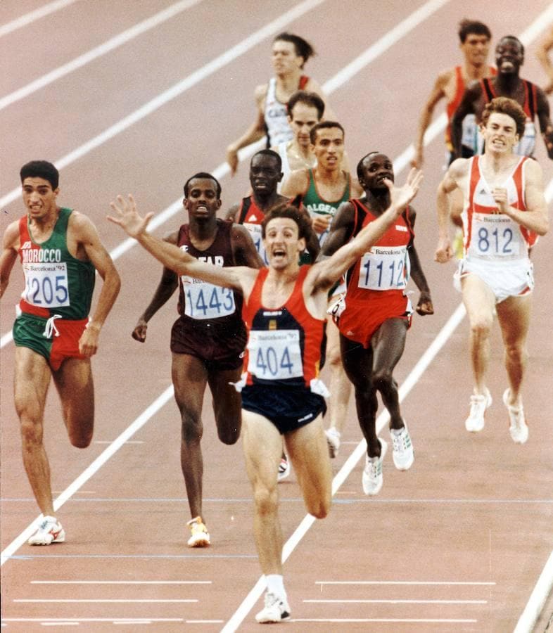 Fermín Cacho entra vencedor en la meta en la final de los 1.500 metros de los Juegos Olímpicos de Barcelona. Efe