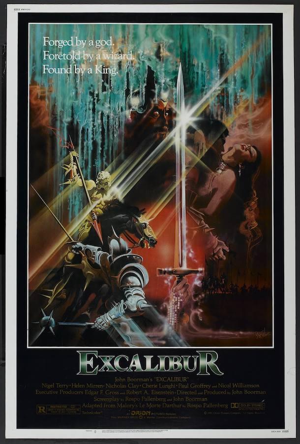 Excalibur (1981). Dirigida por John Boorman, contó con Nigel Terry como Rey Arturo y Helen Mirren como Morgana. Nominada a mejor fotografía en los Premios Oscar, es considerada como la mejor película sobre el mito artúrico.