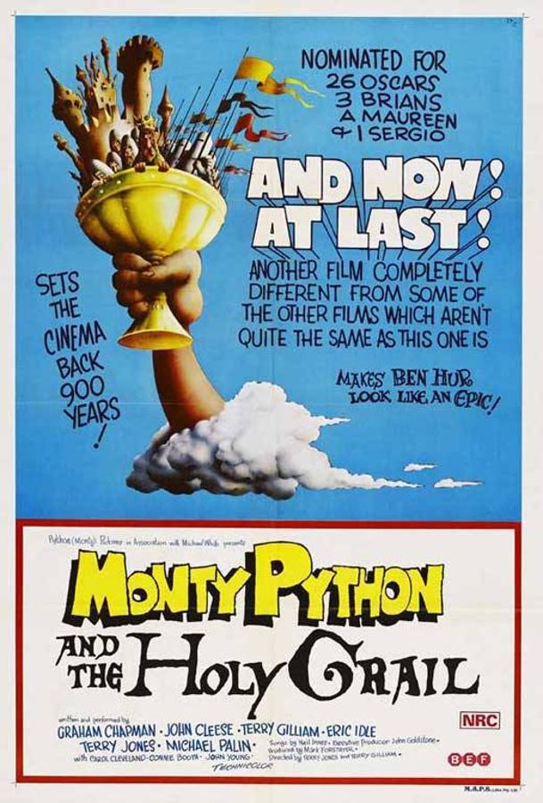 Los caballeros de la mesa cuadrada y sus locos seguidores (1975). Considerada como película de culto, fue co-dirigida por Terry Gilliam y Terry Jones (director de «La vida de Brian»), integrante de los Monty Python. Esta fue la segunda película del grupo de humoristas.