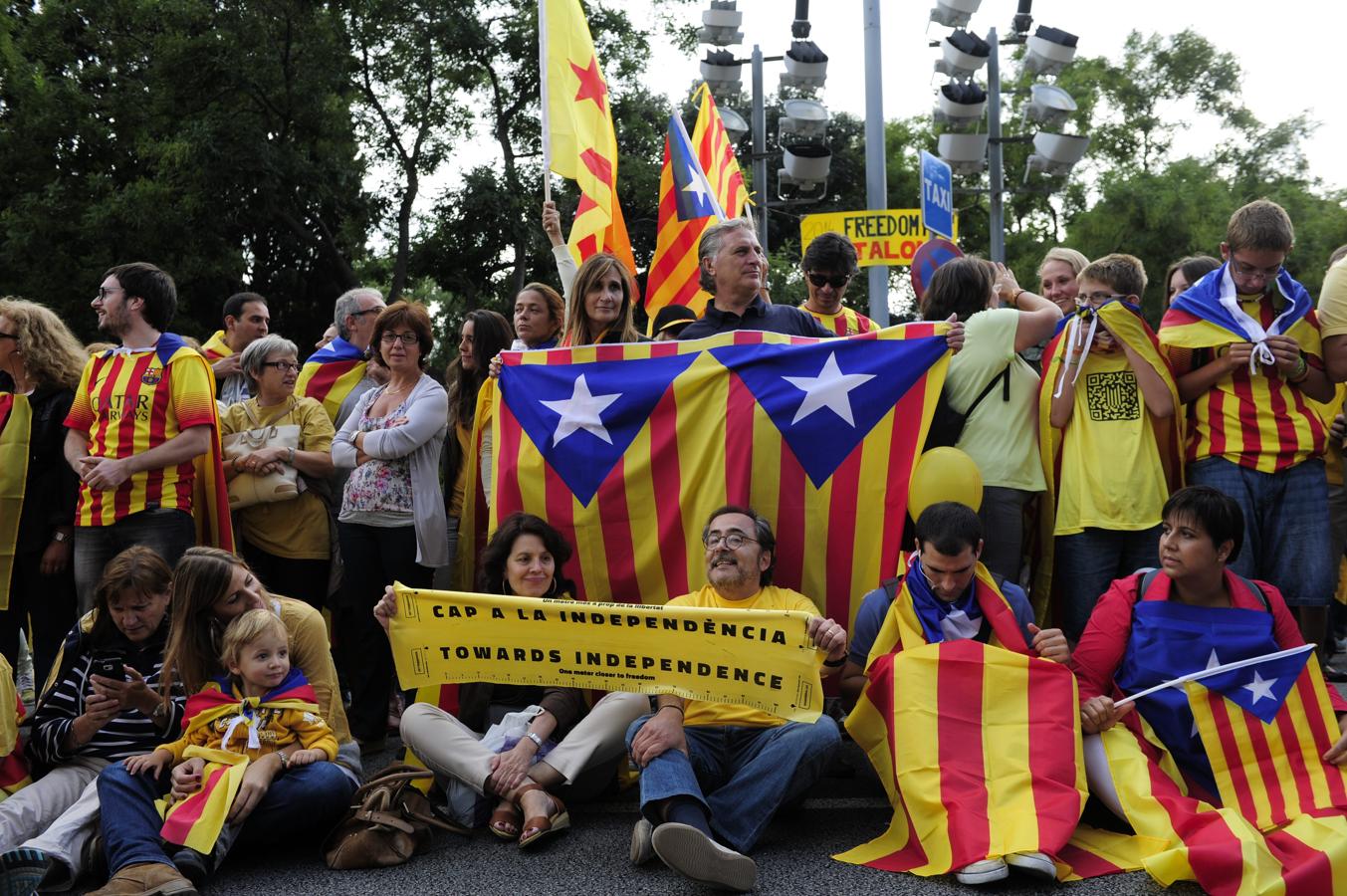 Un grupo de independentistas en Barcelona durante la Diada de 2013. 
