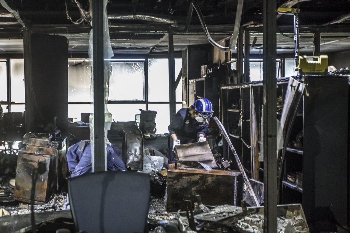 La Ciudad de la Justicia de Valencia tras el incendio. 