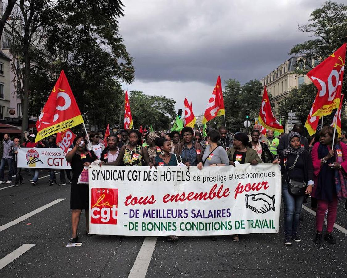 Los sindicatos franceses se manifiestan contra la reforma laboral de Macron