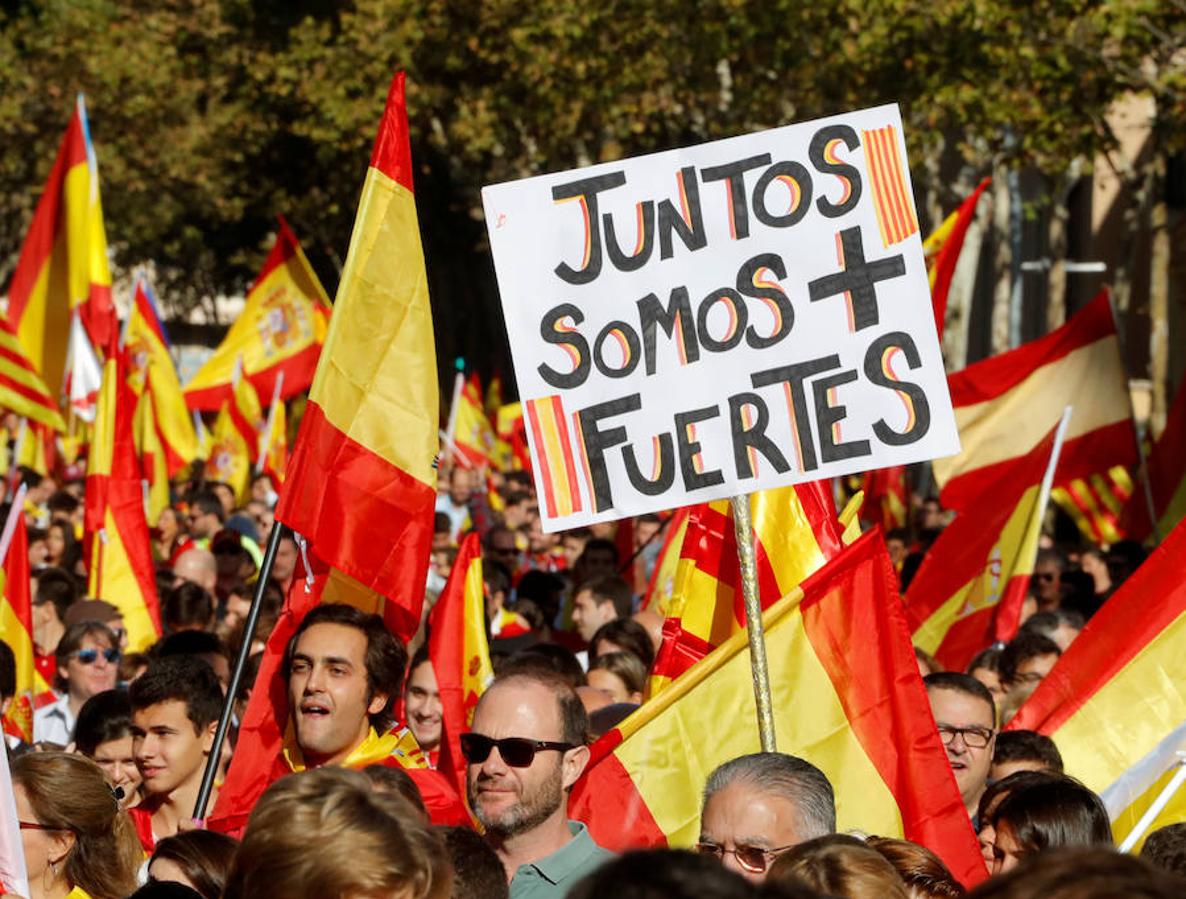La manifestación de Barcelona por la unidad de España, en imágenes. A la concentración de Barcelona han acudido hasta 60 autobuses de toda España, según datos de Sociedad Civil Catalana (SCC)