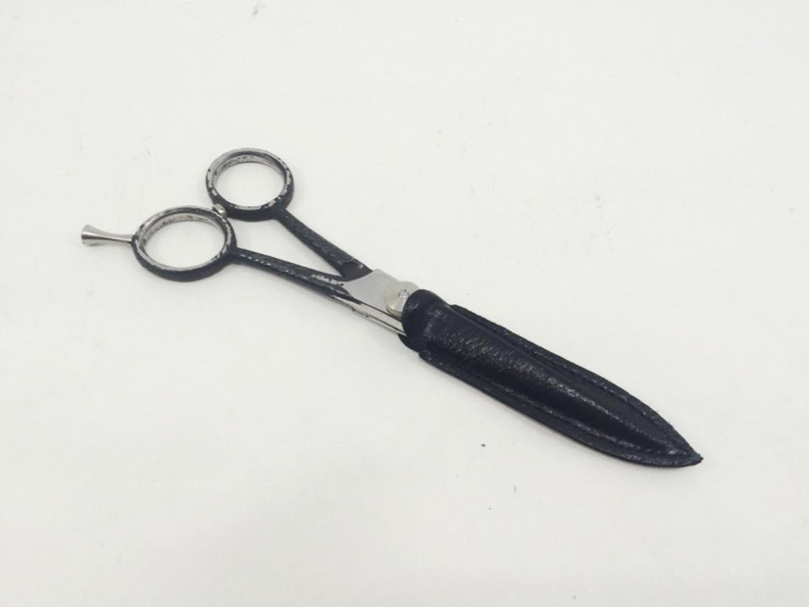 Tijeras. Para un retoque perfecto conviene tener a mano unas tijeras  profesionales que se utilicen exclusivamente para el aseo, este modelo clásico de acero inoxidable y funda de piel cuesta 244 euros