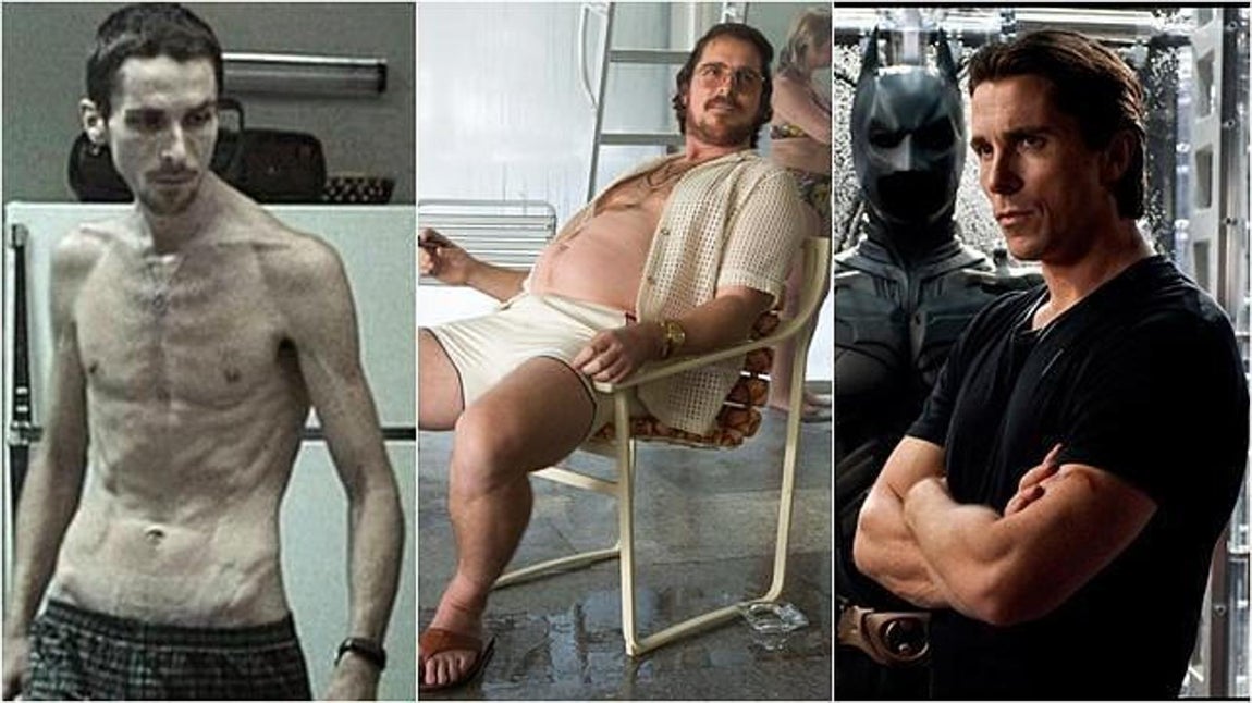 Christian Bale. Sin emabrgo, el rey de las transformaciones físicas es el Christian Bale. Para «El maquinista» llegó a adelgazar casi 30 kilos: solo comía una lata de atún y una manzana al día. Con 55 kilos no podía encarnar a Batman, su siguiente rol, de modo que subió hasta rozar los 100 a base de puro músculo. Su otra gran hazaña fue engordar 20 kilos para lucir «tripa» en «La gran estafa americana».