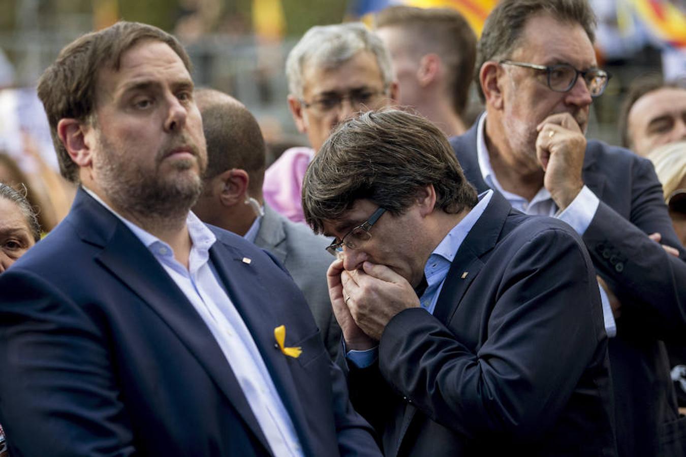 Al frente de la manifestación han estado Forcadell y Junqueras. 