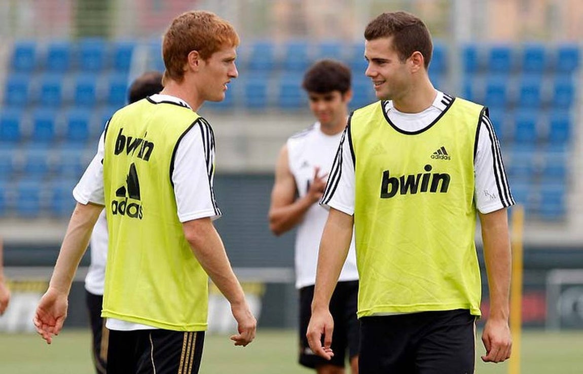 Álex y Nacho en un entrenamiento del primer equipo del Real Madrid