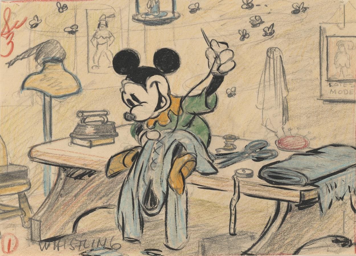 «El sastrecillo valiente», 1938. Artista del estudio Disney. Esbozo. Lápiz de color y mina de grafito sobre papel. 