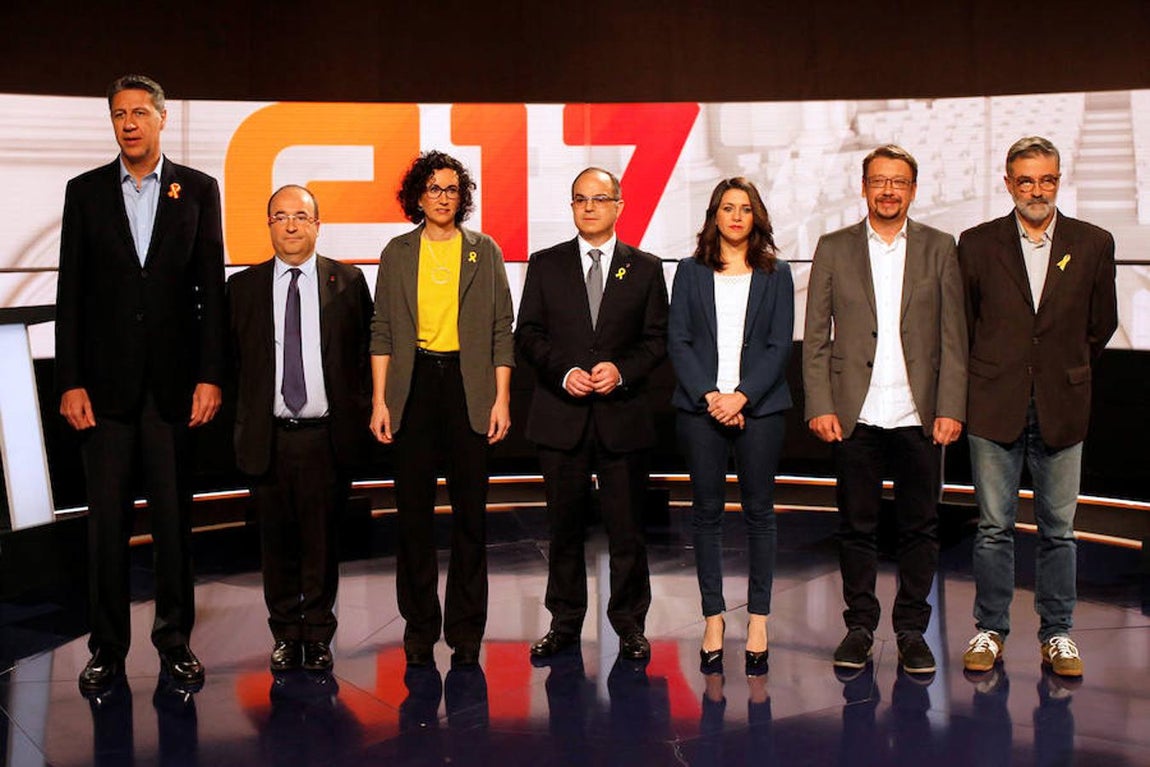 Los candidatos de los principales partidos que concurren en las elecciones, este lunes antes del debate que se celebró en TV3. 