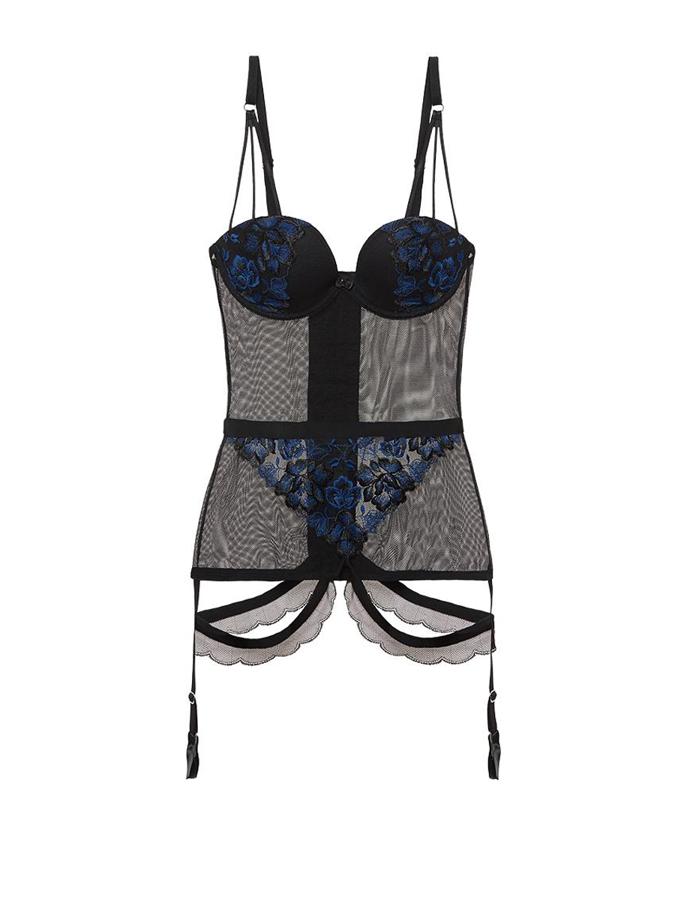 Transparencias. Guêpière modelo Elena Blooming con transparencias y encaje azul (59,90 euros)