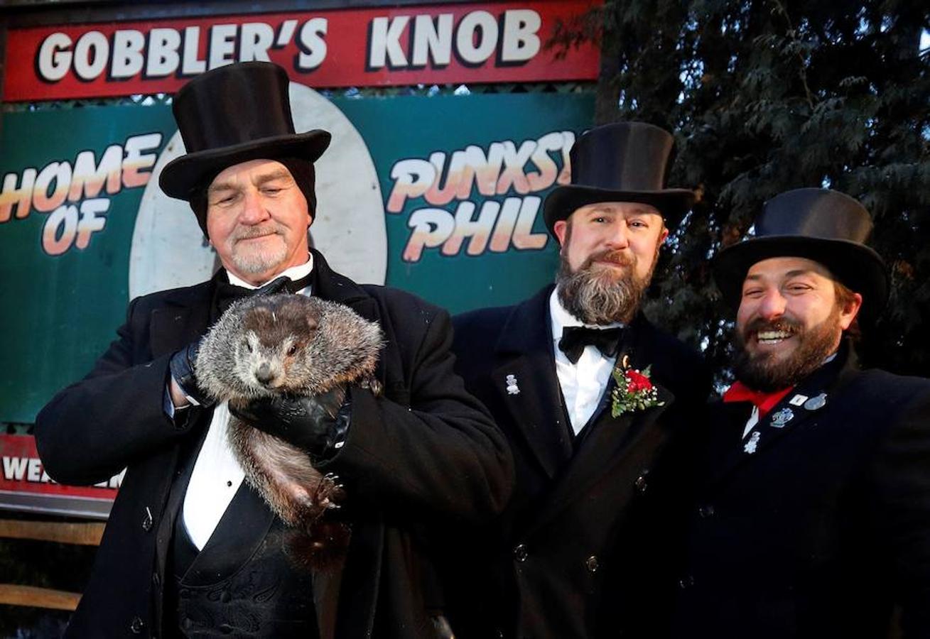 La marmota Phil, en brazos de su cuidador, John Grifiths.. 