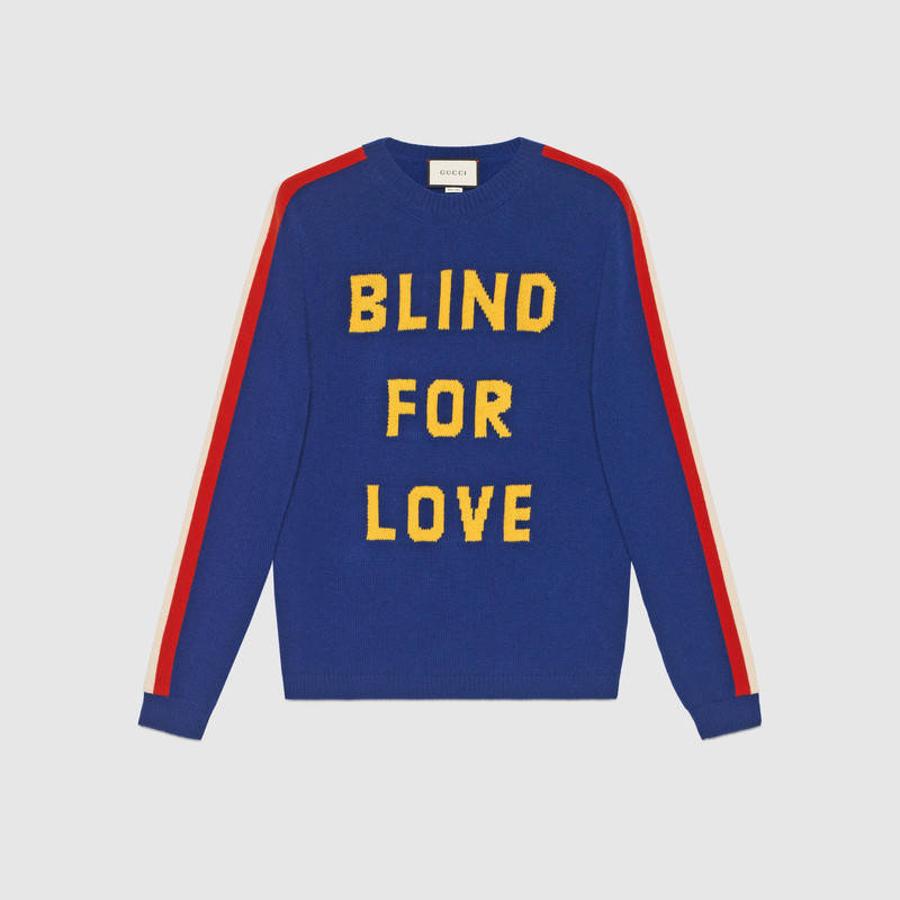 Con mensaje. Sudadera de Lana con mensaje "Blind for Love". (Precio: 890 euros).