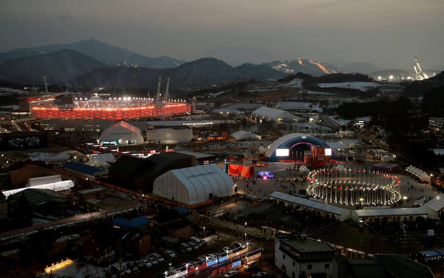 Imagen exterior del estadio de estos Juegos Olímpicos de Invierno 2018 celebrados en Pyeongchang. 