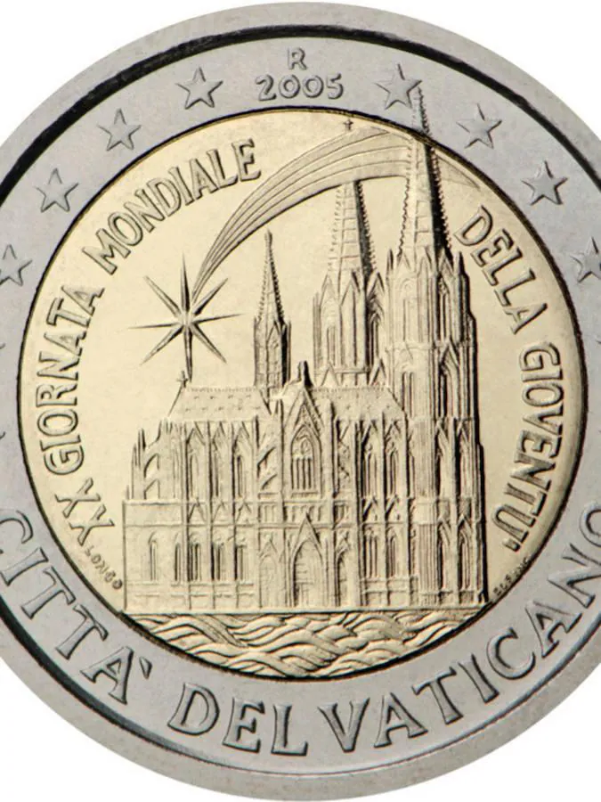 Vaticano (2005): las monedas acuñadas en este lugar suelen ser muy valoradas. Concretamente, la pieza creada para conmemorar la Jornada de la Juventud celebrada en Colonia ya ha alcanzado los 300 euros en el mercado.. 