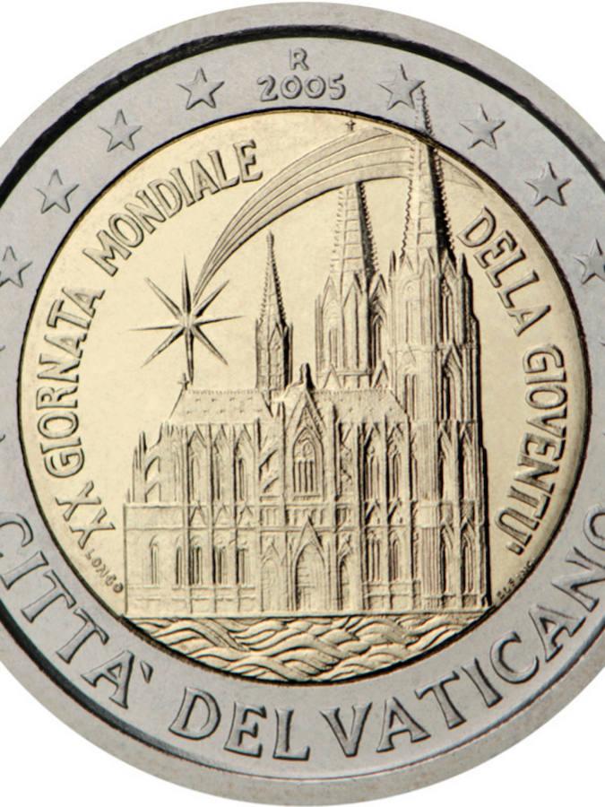 Vaticano (2005): las monedas acuñadas en este lugar suelen ser muy valoradas. Concretamente, la pieza creada para conmemorar la Jornada de la Juventud celebrada en Colonia ya ha alcanzado los 300 euros en el mercado.. 