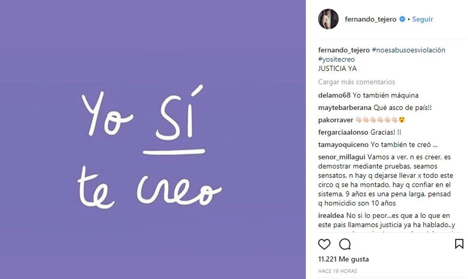 Fernando Tejero. El actor de «La que se avecina» se une a la foto que inunda las redes sociales junto a un hashtag que dice #noesabusoesviolación
