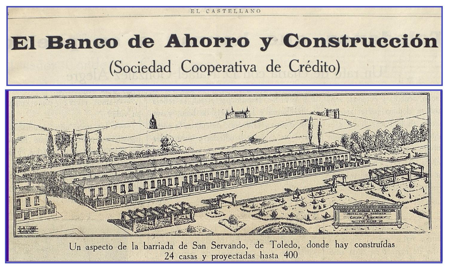 Hoja publicitaria de El Castellano (1928) con el proyecto de la barriada de San Servando. Archivo Municipal de Toledo.. 