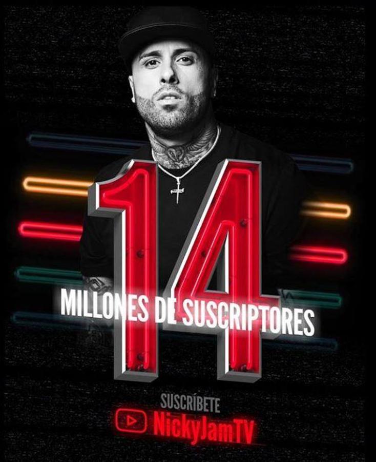 Nicky Jam. El cantante celebra en las redes sociales que ha alcanzado los 14 millones de suscripciones a su canal de YouTube