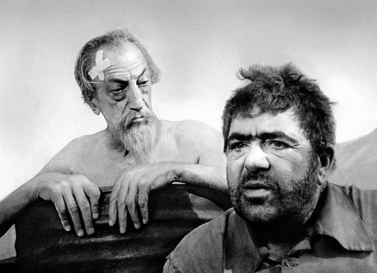 Francisco Reiguera (Don Quijote) y Akim Tamiroff (Sancho Panza) en el Quijote de Orson Welles (1955). 