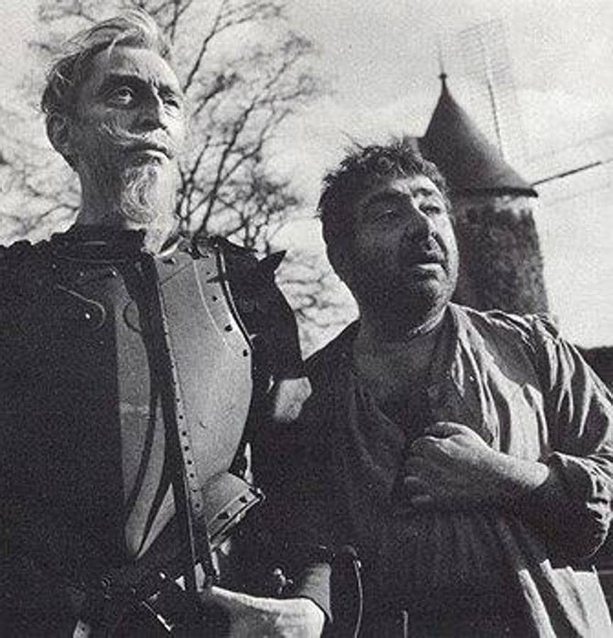 Francisco Reiguera (Don Quijote) y Akim Tamiroff (Sancho Panza) en el Quijote de Orson Welles (1955). 