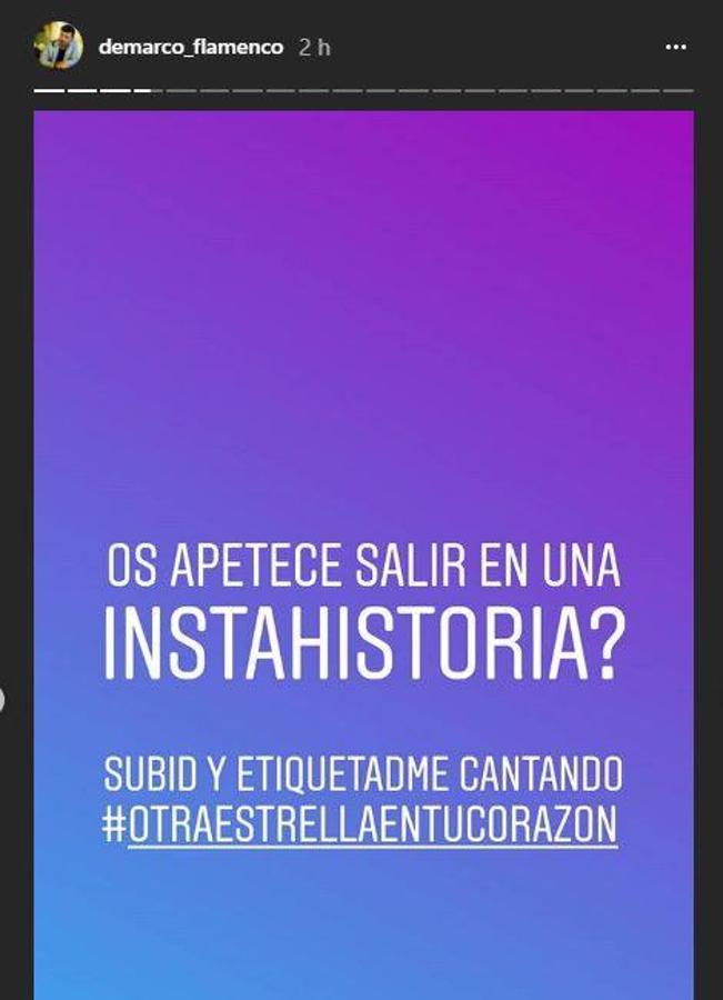 Demarco. El cantante ha lanzado hoy el tema «Otra estrella en tu corazón» junto al futbolista Sergio Ramos. Para corroborar la aceptación entre sus seguidores, ha pedido que la gente se suba cantando el tema. Su Instagram Stories ahora mismo no tiene desperdicio
