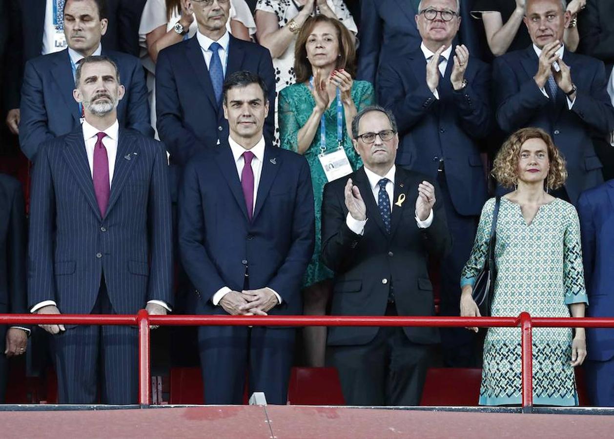 El Rey y el presidente de Cataluña, Quim Torra, en los Juegos del Mediterráneo.. 