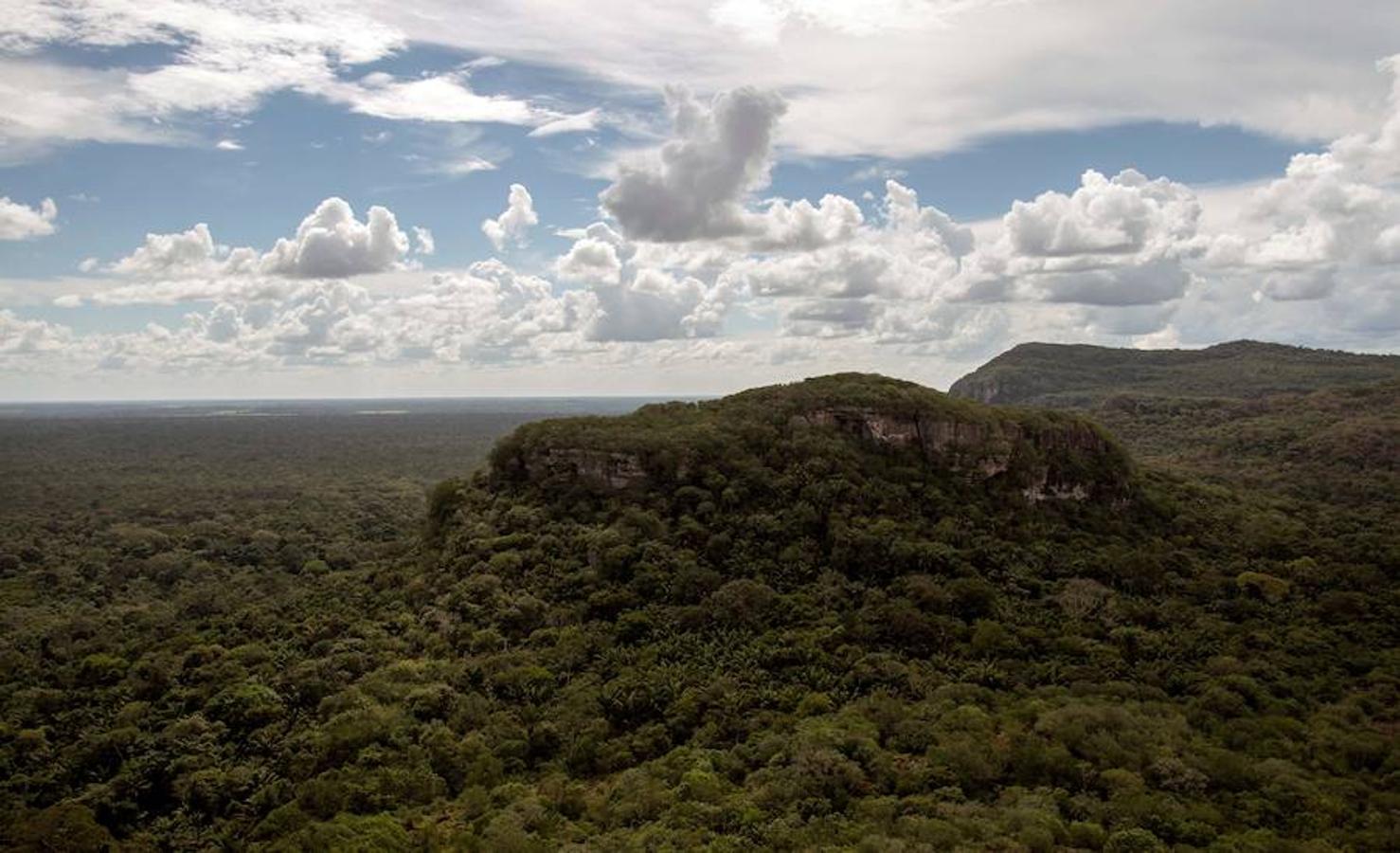 El Parque Nacional Natural Serranía de Chiribiquete en Colombia, que cuenta con unas impresionantes formaciones rocosas donde se han localizado unas 75.000 imágenes rupestres grabadas en refugios y es hogar de pueblos y especies animales autóctonas, como el jaguar, el puma y el tapir de Brasil.. 