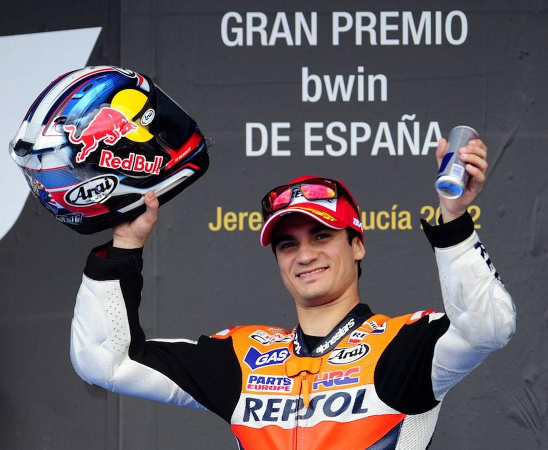 Pedrosa, sonriente en el podio de Jerez. 
