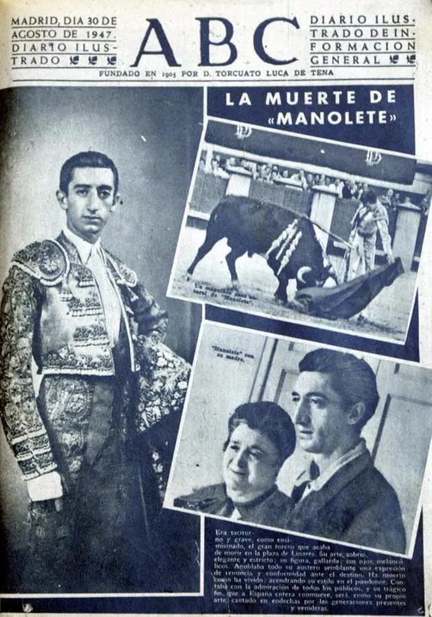 La portada de ABC tras la muerte de Manolete. 