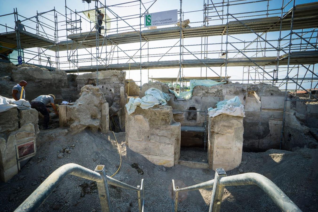 La recientemente descubierta Casa de Júpiter, durante su proceso de restauración.. 