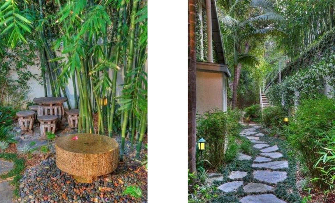 Chill out. Además de la imponente piscina, en el jardín de Bullock queda espacio para una zona perfecta para la desconexión. Está decorada con muebles bajos y plantas exótcas