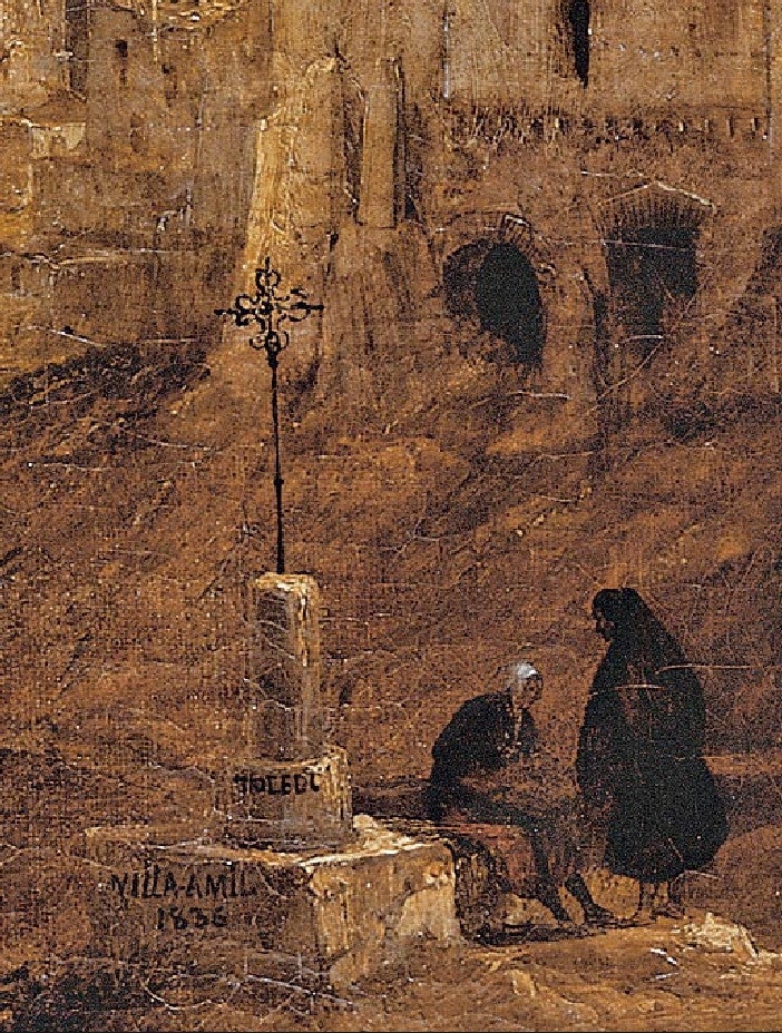 Detalle de la firma de Villaamil y la fecha en la Cruz de los Canónigos. (Museo de Bellas Artes de Bilbao). 