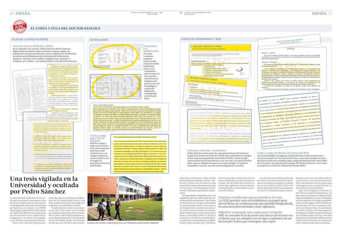 Informes oficiales. Custodiada en la Universidad Camilo José Cela, la tesis del presidente del Gobierno incluye informes oficiales «fusilados», como unas dispositivas del ICEX O reales decretos del BOE.