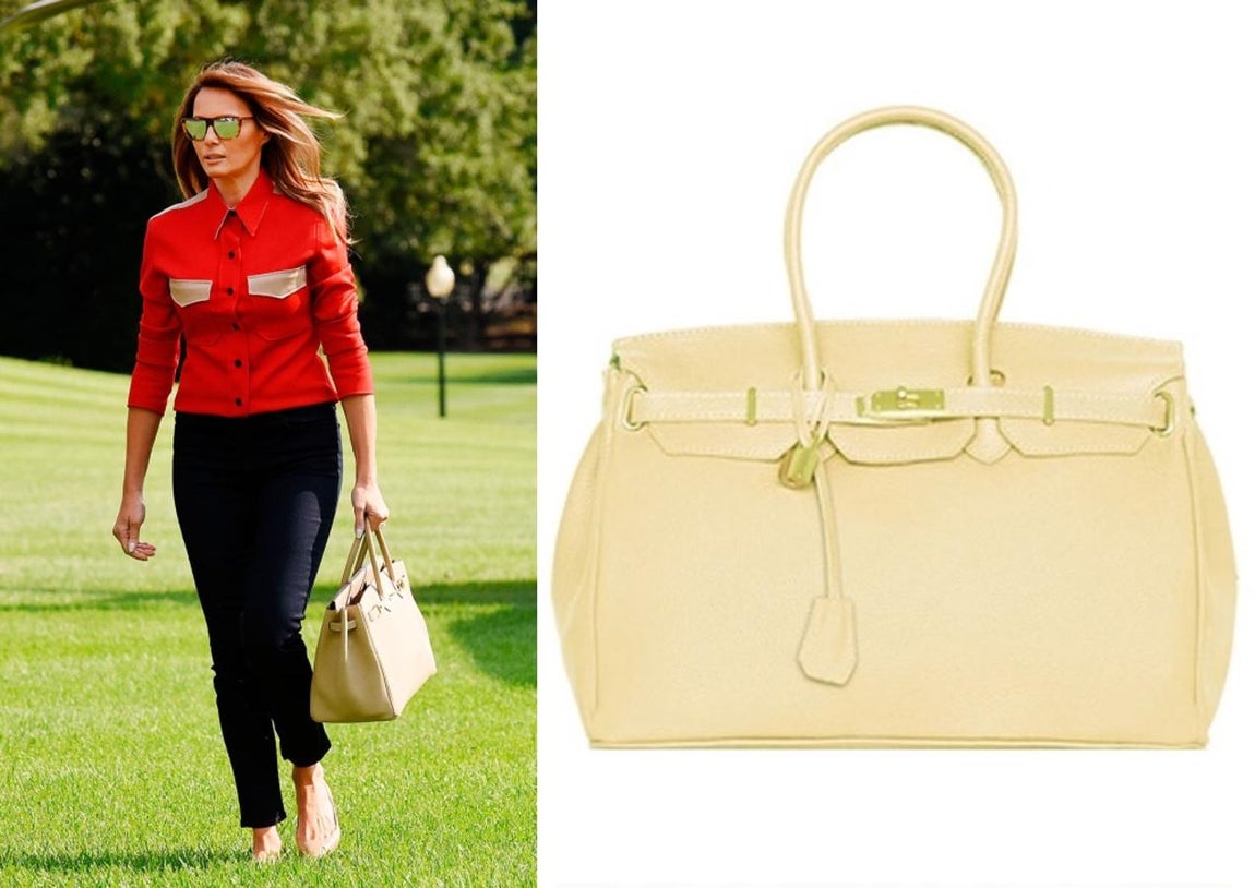 Birkin Hermès en color crema. Como no podía ser de otra manera, el Birkin crema también es propiedad de Melania Trump. Su armario guarda este modelo en todos los colores y valorado en 10.000 euros.