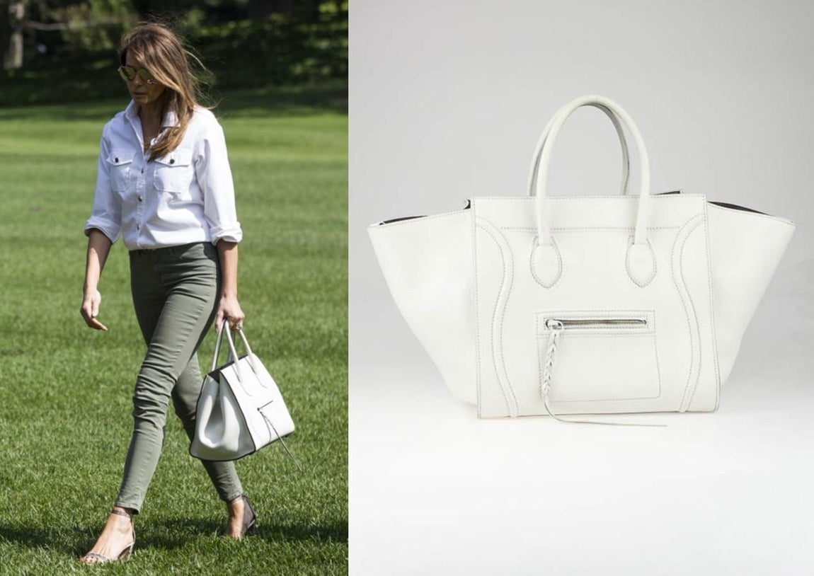 Bolso blanco de Celine. Hermès y Burberry no son las únicas firmas que entran en la vida de Melania. Este bolso blanco de Celine es otro de sus favoritos y se trata de otro de los caprichos de la muejr de Donald Trump. Cerca de 3.000 euros hay que desembolsarse para tener este modelo.