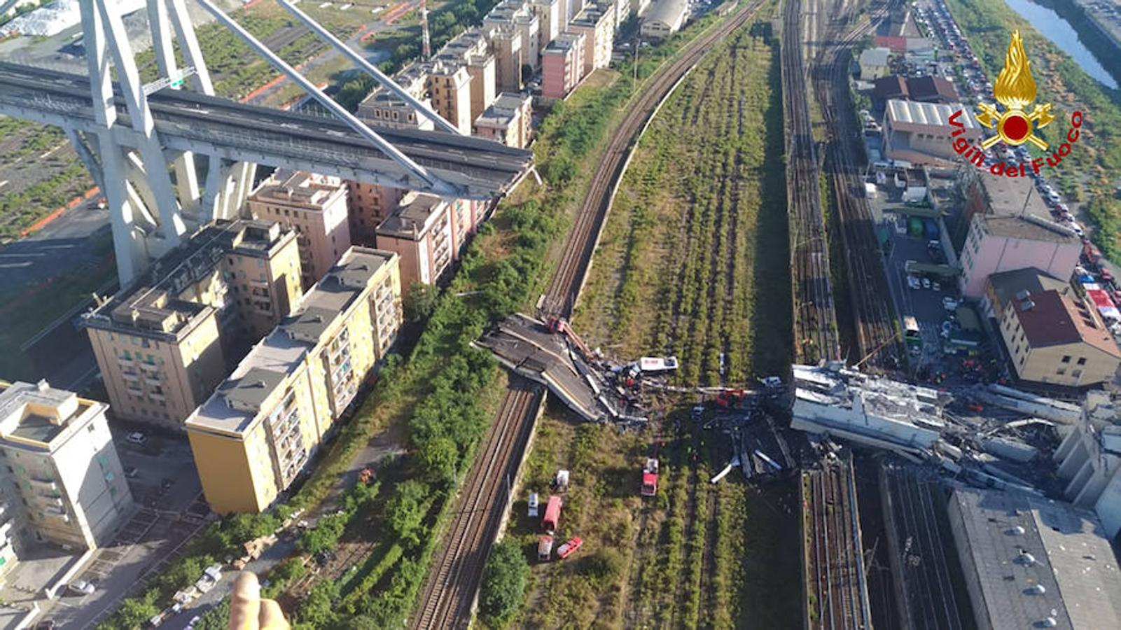 Derrumbe de un puente en Génova (Italia): más de una treintena de fallecidos. 