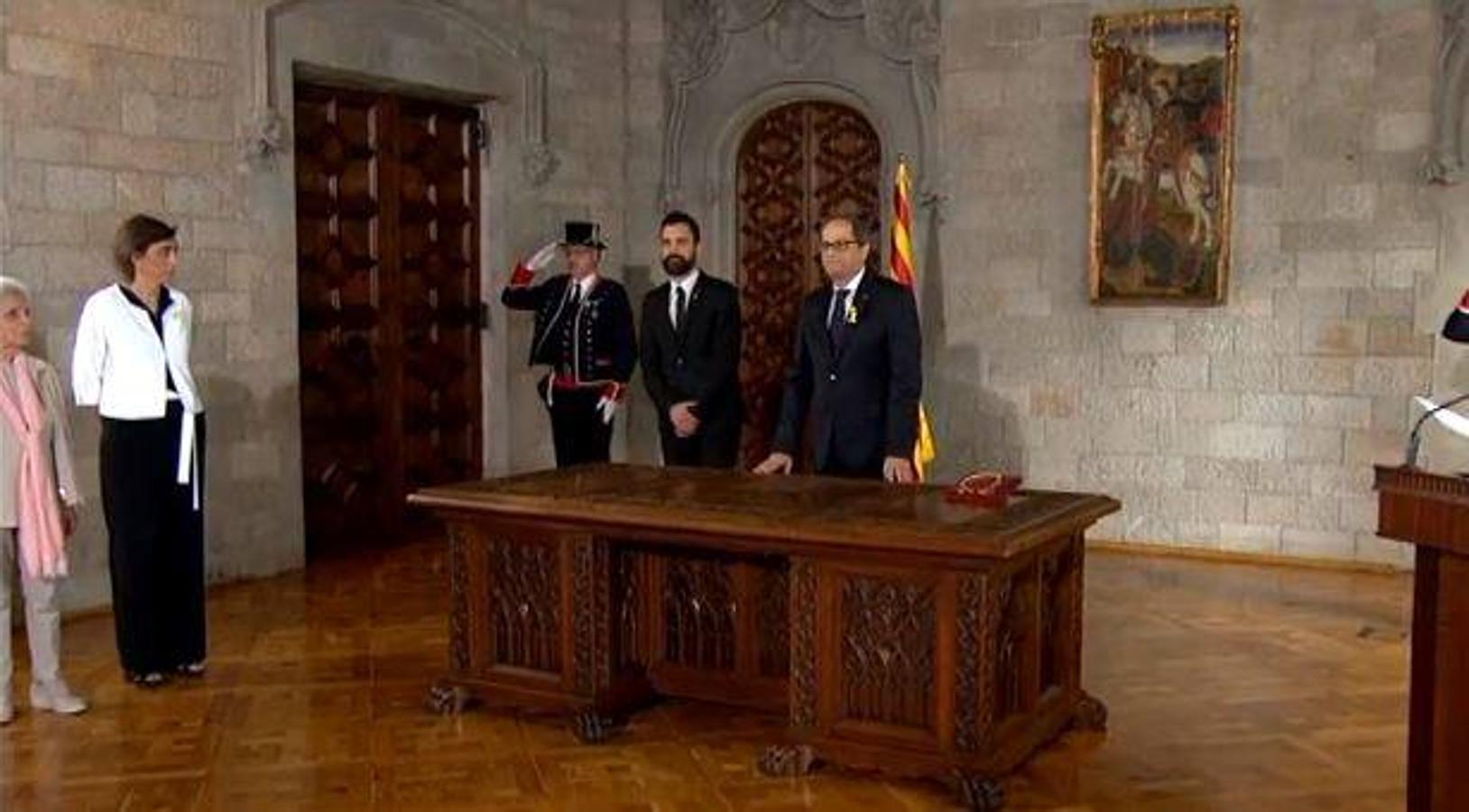 Quim Torra durante la toma de posesión del cargo en el Palau de la Generalitat. 