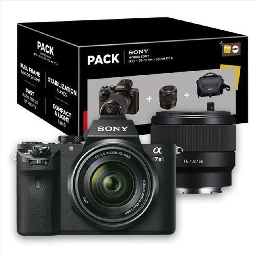 Cámara de fotos. Desde siempre, la fotografía ha sido el hobbie estrella de muchas personas, así que si crees que puedes sorprender en el Día del padre con una cámara de fotos, la de la imagen será tu mejor aliada. La cámara EVIL Sony Alpha A7 II + 28-70 mm + 50 mm está disponible en Fnac por 1.599,9 euros y cuenta con un sinfín de accesorios incluidos como el objetivo FE 28-70 mm f/3.5-5.6, objetivo 50 mm f/1.8, tarjeta SD 16GB, cable de alimentación o batería recargable NP-FW50, entre otras cosas.