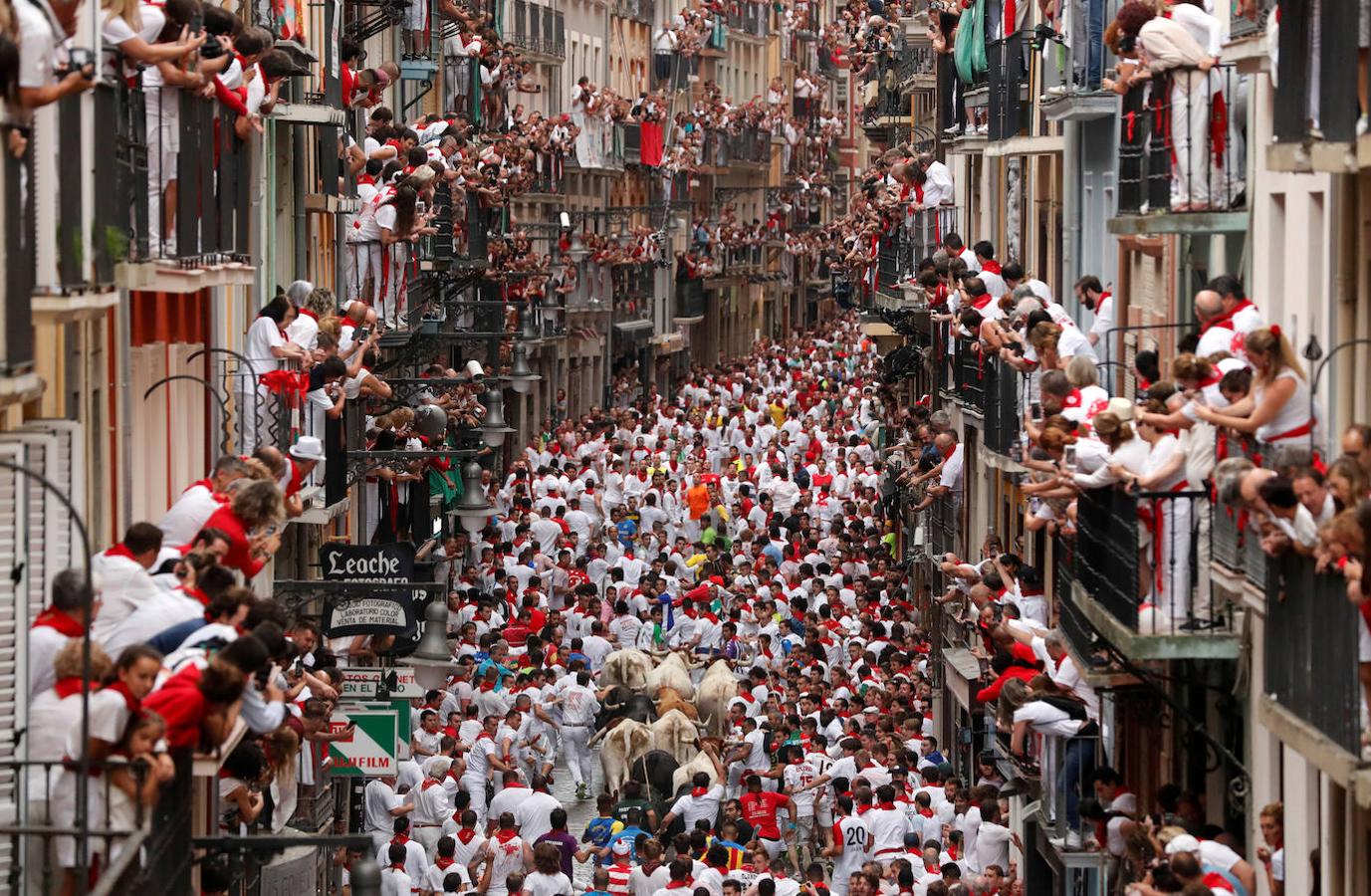 Pamplona celebra este domingo, 7 de julio, el día grande de sus fiestas con la tradicional procesión en honor a San Fermín. Además, los toros de la ganadería Puerto de San Lorenzo protagonizarán el primer encierro de las fiestas y la primera corrida de toros.. 