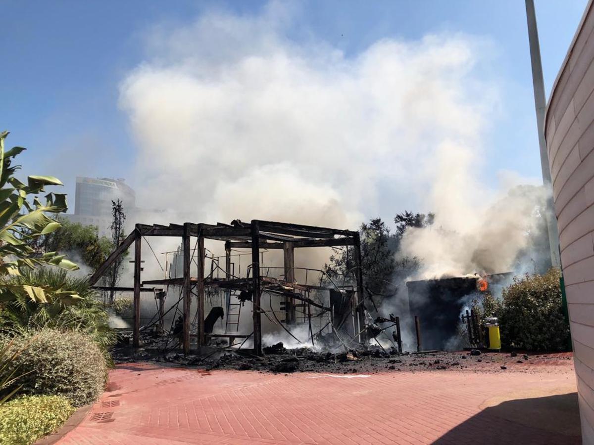 Incendio superficial en el acceso a la instalación de Océanos del Oceanogràfic. 