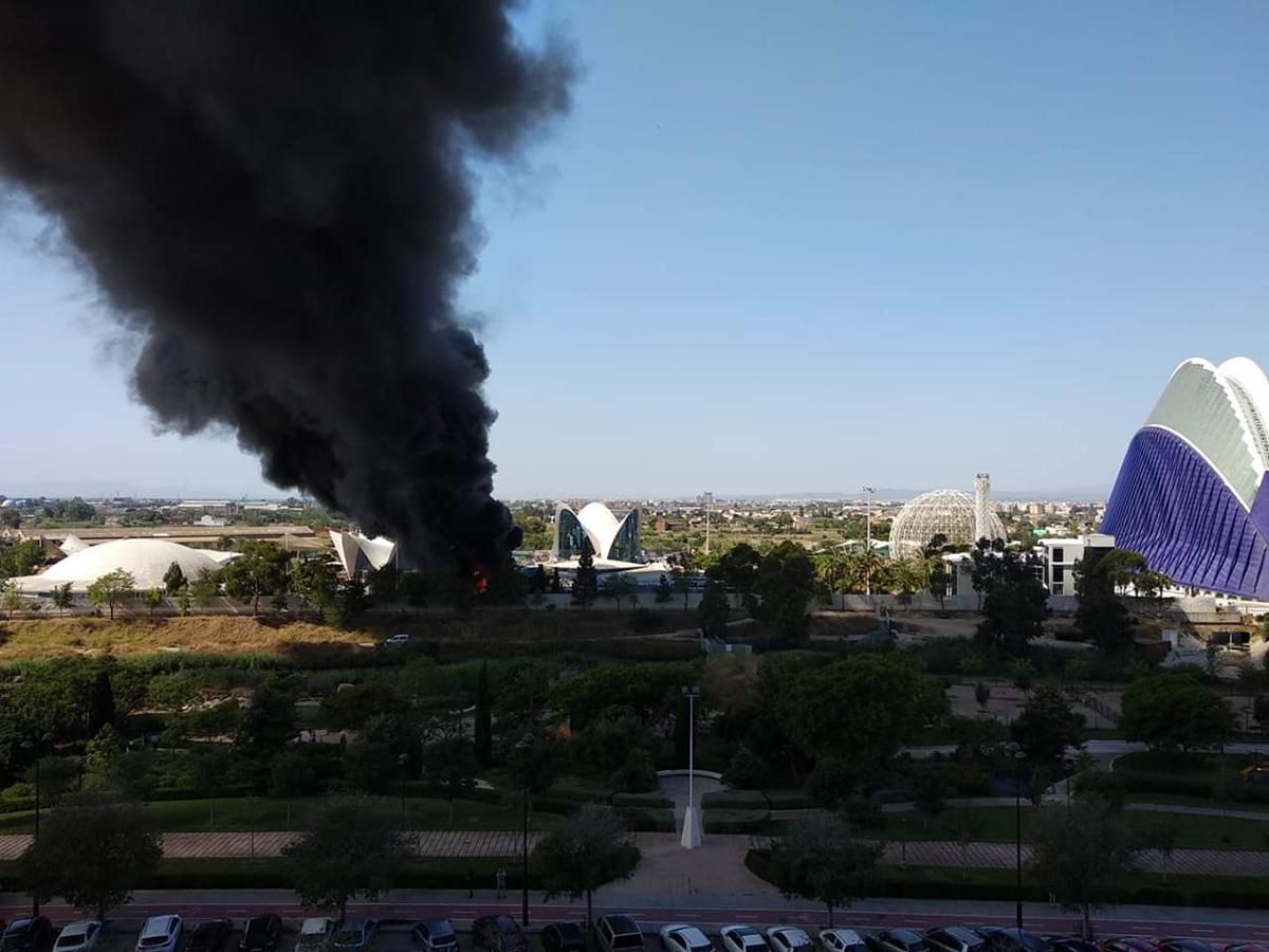 Vista del incendio del Oceanogràfic. 